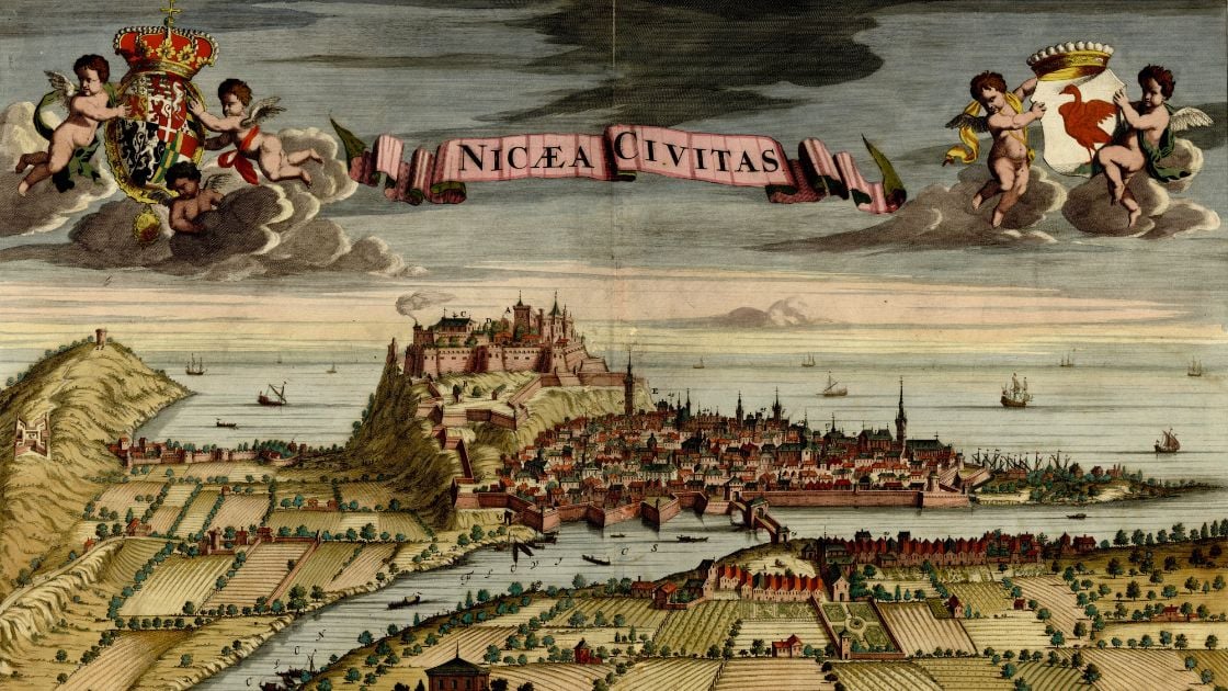 Historic city illustration showing buildings and architecture with traditional windows